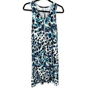 KENSIE White Black Blue Print Half Zip Sleeveless Shift Dress Size Medium